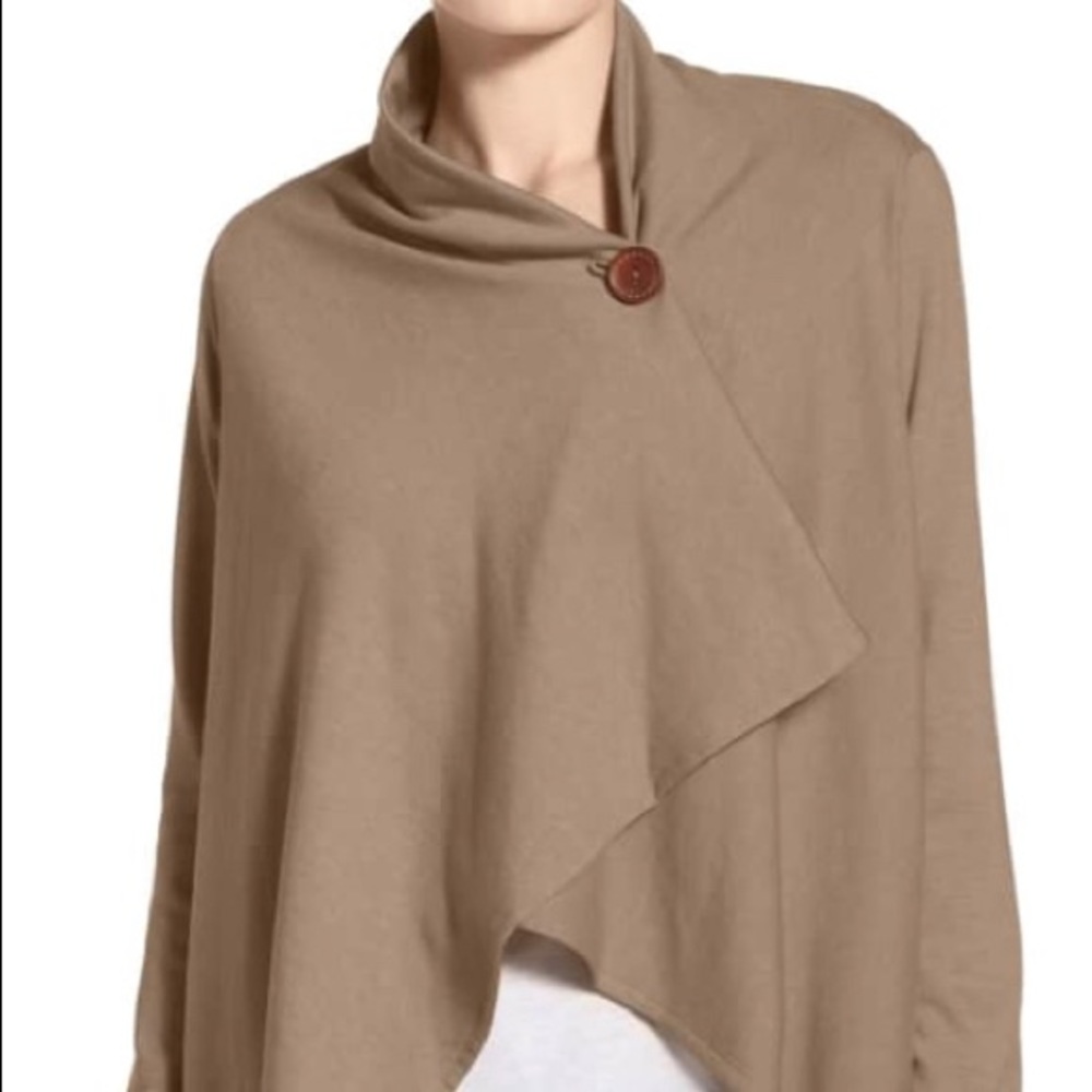 Bobeau One Button Fleece Wrap Cardigan